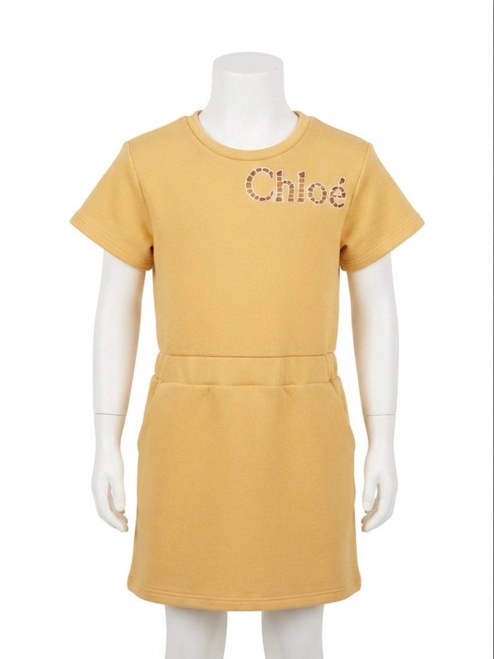 Chloé Girls Yellow Embroidered Cut-Out Logo Cotton Dress Size 8